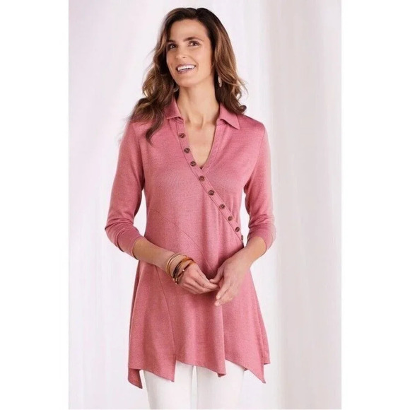 Soft Surroundings Women's Tamara Lightweight Knit Asymmetrical Button Tunic SZ M - Picture 1 of 12
